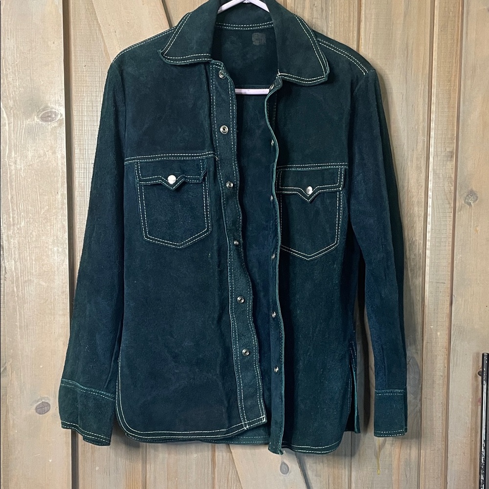 Vintage 70’s Dark Blue Suede Button-Up Shirt/Jacket